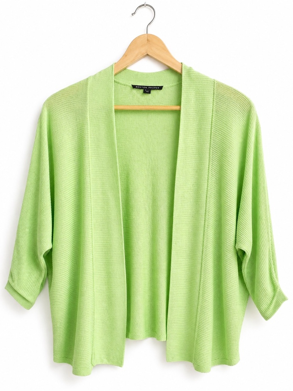 Boston Proper Green Ribbed Knit Poncho Sweater XS 3/4 Sleeve Effortless Timeless